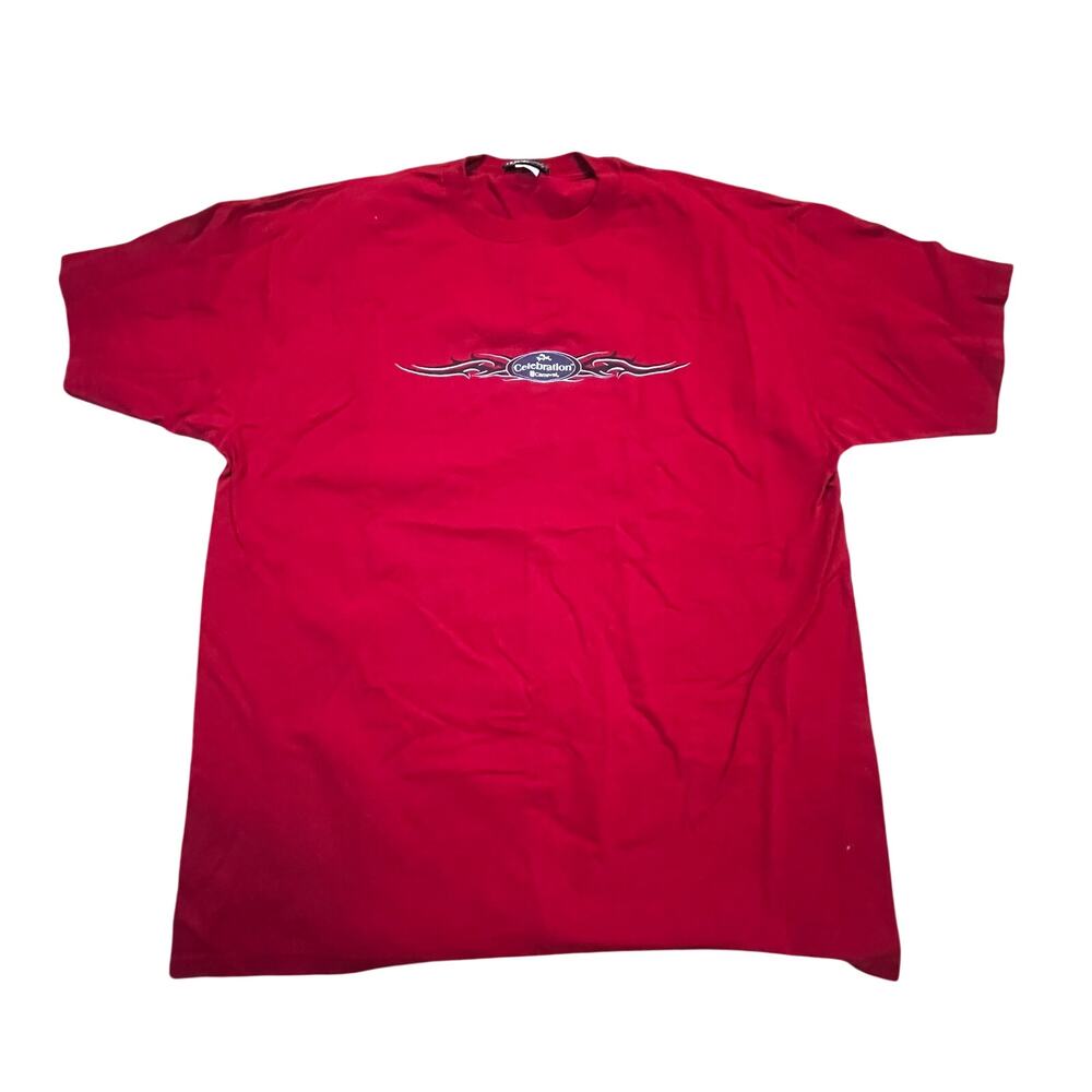 Vintage Carnival Celebration Cruise Y2K T Shirt Red Logo Spellout Men XXL